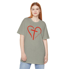 Heart and Cross Unisex Long Body Urban Tee