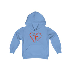 Heart and Cross Youth Heavy Blend Hooded Sweatshirt