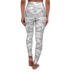 Classic Design High Waisted Yoga Leggings. Grey Camo with Pink Design
