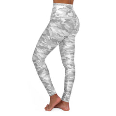 Classic Design High Waisted Yoga Leggings. Grey Camo with Black Design