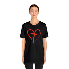 Heart and Cross Unisex Jersey Short Sleeve Tee