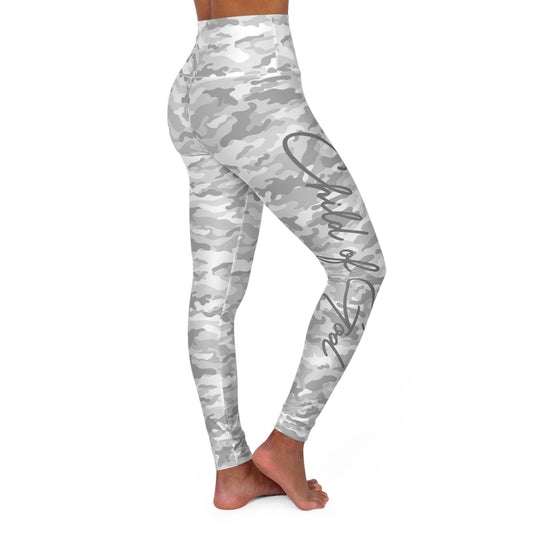 High Waisted Yoga Leggings. Grey Camo with Grey Design