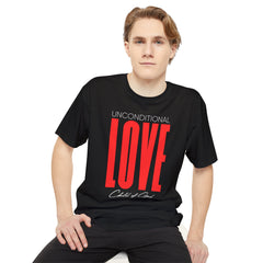 Camiseta urbana masculina de corpo longo com amor incondicional