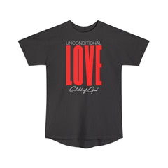 Camiseta urbana masculina de corpo longo com amor incondicional