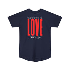 Camiseta urbana masculina de corpo longo com amor incondicional