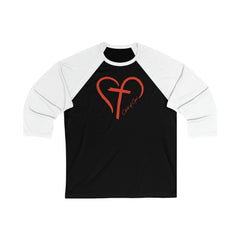 Camiseta masculina de beisebol manga 3/4 Heart and Cross