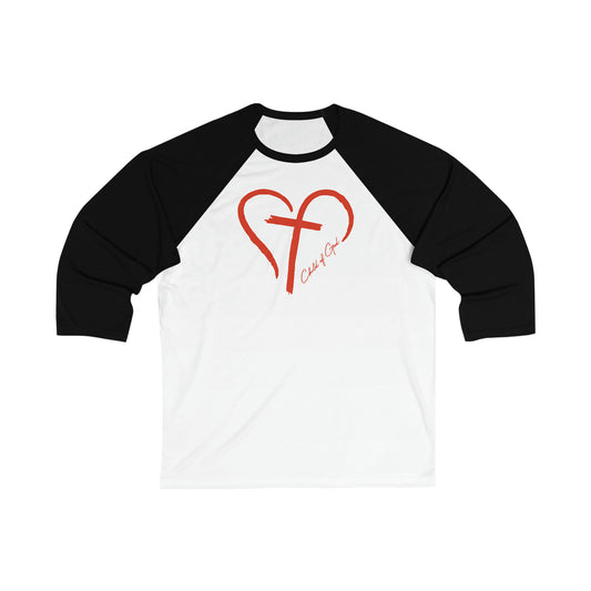 Camiseta de beisebol unissex com manga 3/4 Heart and Cross