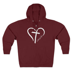 Moletom com capuz com zíper completo unissex Heart and Cross