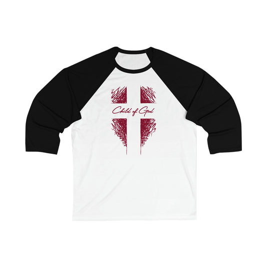 Camiseta de beisebol unissex de manga 3/4 Shield and Cross