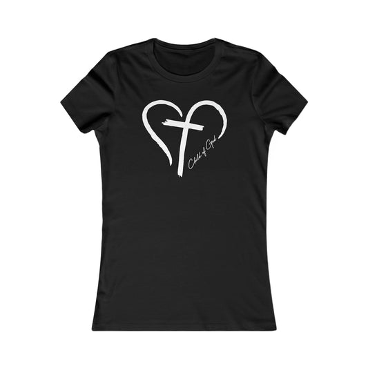 Camiseta favorita das mulheres com coração e cruz