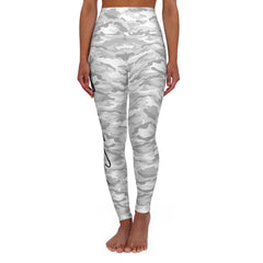 Classic Design High Waisted Yoga Leggings. Grey Camo with Black Design