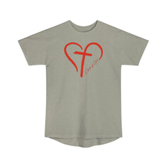 Unisex-Langkörper-Urban-T-Shirt mit Herz und Kreuz