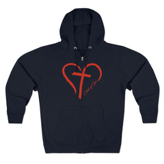 Moletom com capuz masculino com zíper completo Heart and Cross