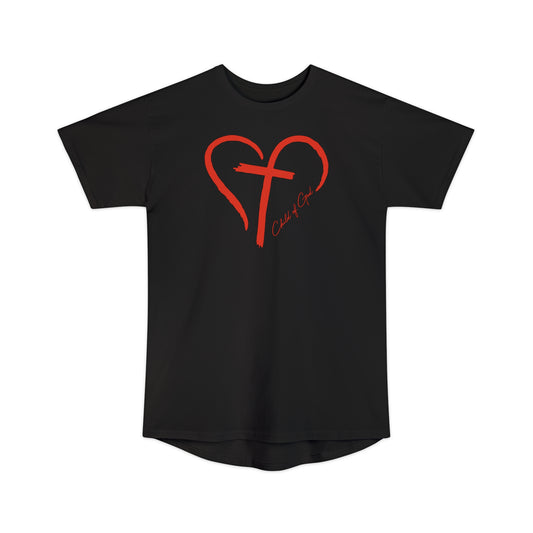 Herren-Langkörper-Urban-T-Shirt mit Herz und Kreuz