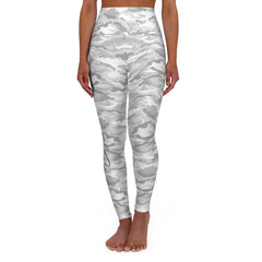 Leggings de ioga de cintura alta. Camuflagem Cinza com Design Cinza