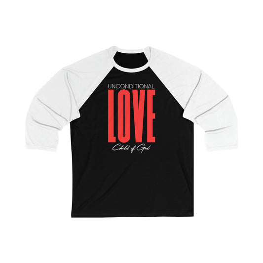 Camiseta de beisebol unissex de manga 3/4 com amor incondicional