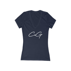 Camiseta feminina CoG Child of God de manga curta com decote em V profundo