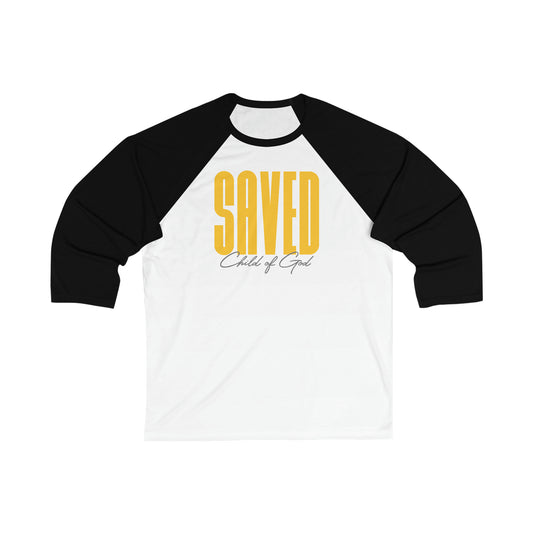 Camiseta de beisebol unissex de manga 3/4 Saved Child of God