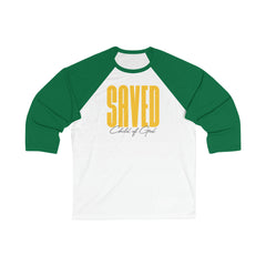 Camiseta de beisebol unissex de manga 3/4 Saved Child of God