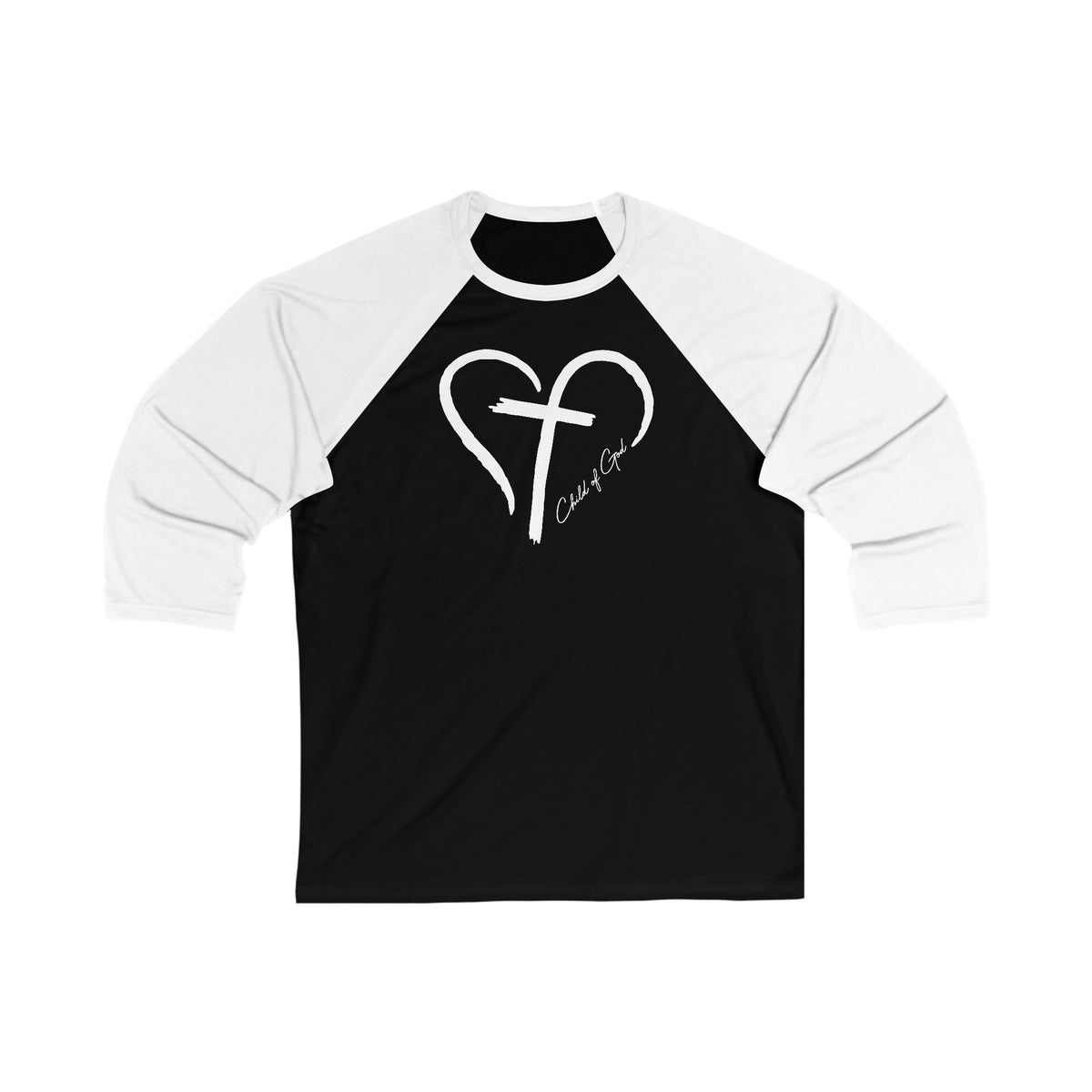 Camiseta de beisebol unissex com manga 3/4 Heart and Cross