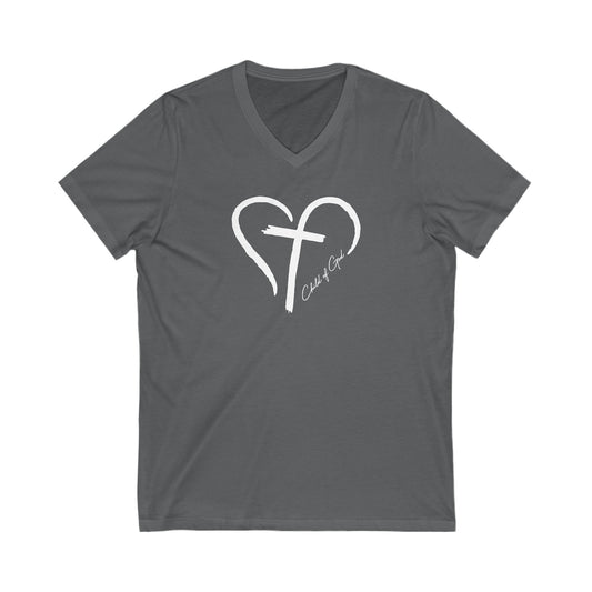 Heart and Cross Unisex Jersey Short Sleeve V-Neck Tee