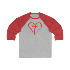 Camiseta masculina de beisebol manga 3/4 Heart and Cross