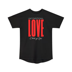 Camiseta urbana masculina de corpo longo com amor incondicional