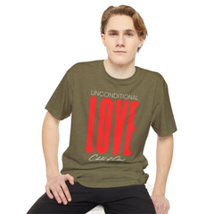 Camiseta urbana masculina de corpo longo com amor incondicional