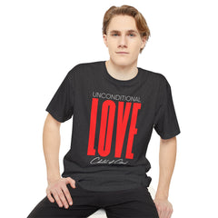 Camiseta urbana masculina de corpo longo com amor incondicional