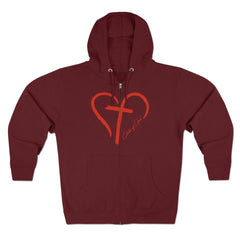 Moletom com capuz masculino com zíper completo Heart and Cross